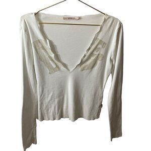 RED Valentino White Distressed V Neck Tee Size 44